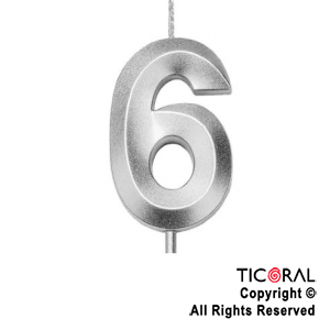 VELA NUMERAL FACETADA PLATA NUMERO 6 x 1